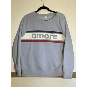 Old Navy Women's Sweatshirt M Blue Amore Crew Neck Pullover Cotton Fleece